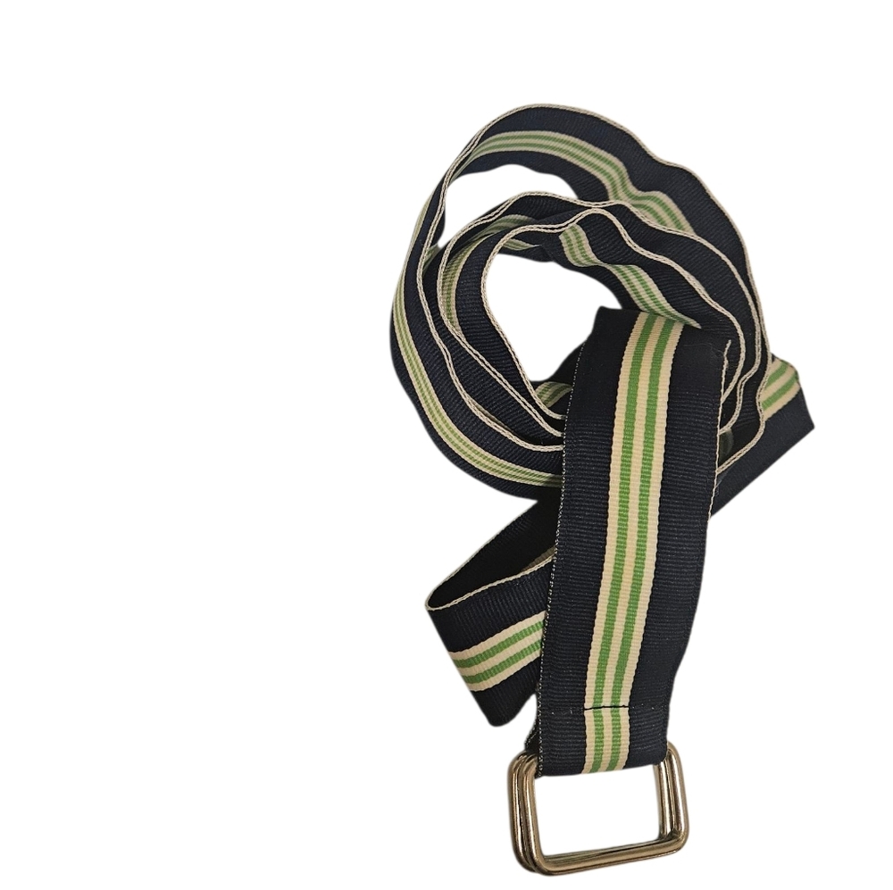 PERRY ELLIS PORTFOLIO Navy & Green Striped Ribbon D-Ring Belt | SZ 44"